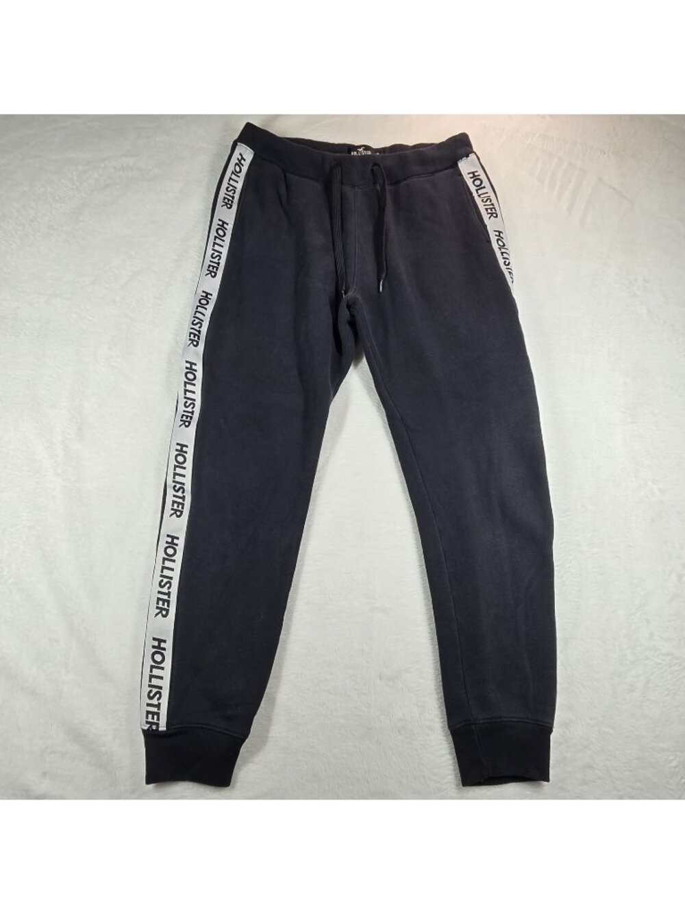 HOLLISTER Joggers Men Small Logo Spellout Heather Black Sweatpants Comfort